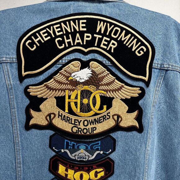 Vintage Wrangler Hero Denim Vest Harley HOG Patches & Pins 1993-2000 Womens M - Picture 3 of 8